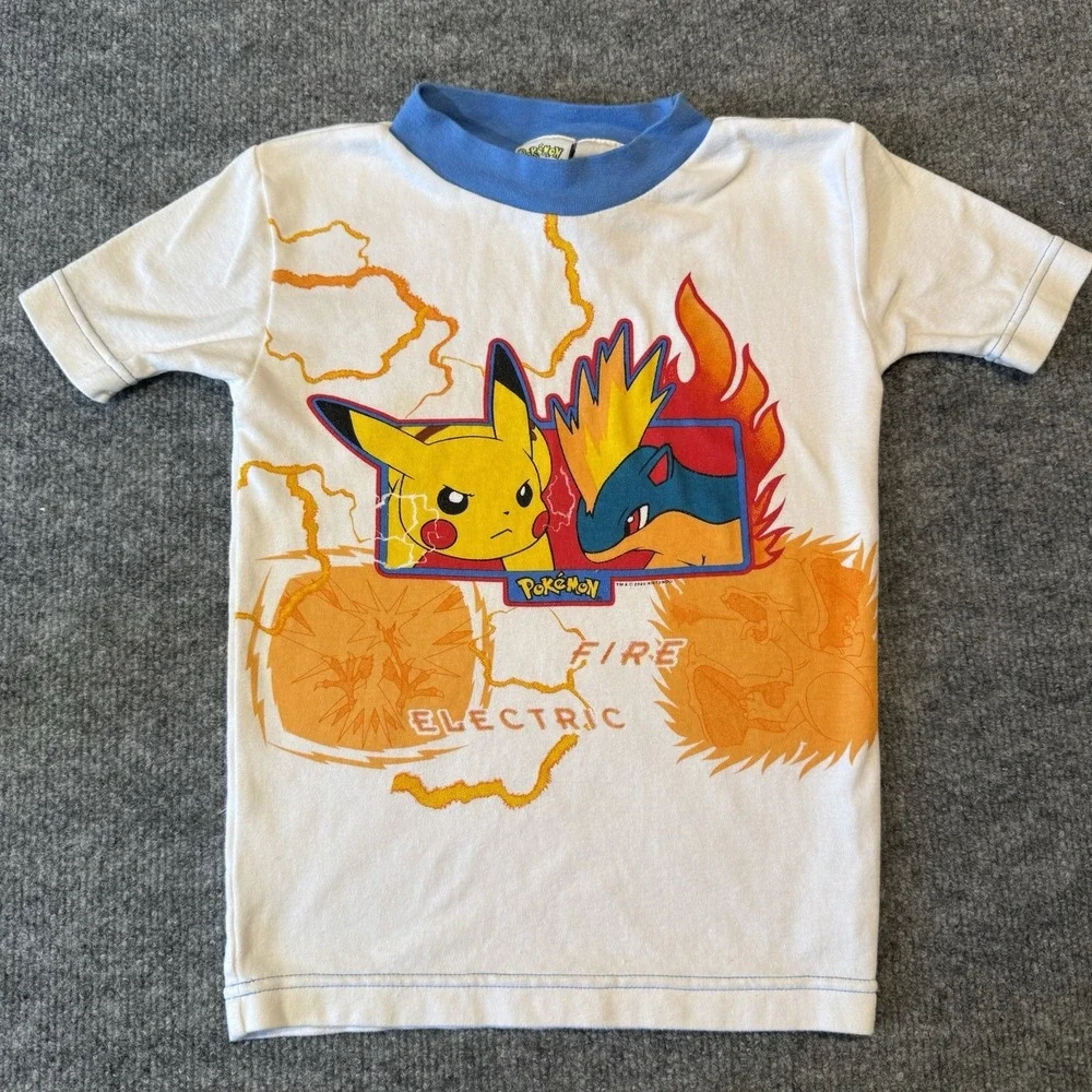 Vintage Pokémon Fire Electric Pikachu Quilava‎ Pajama Top 2000 Charizard Size 10